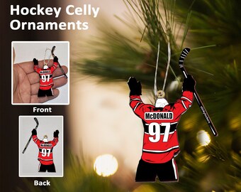 Personalized Hockey Player Ornament: Custom Name, Number & Team Colors