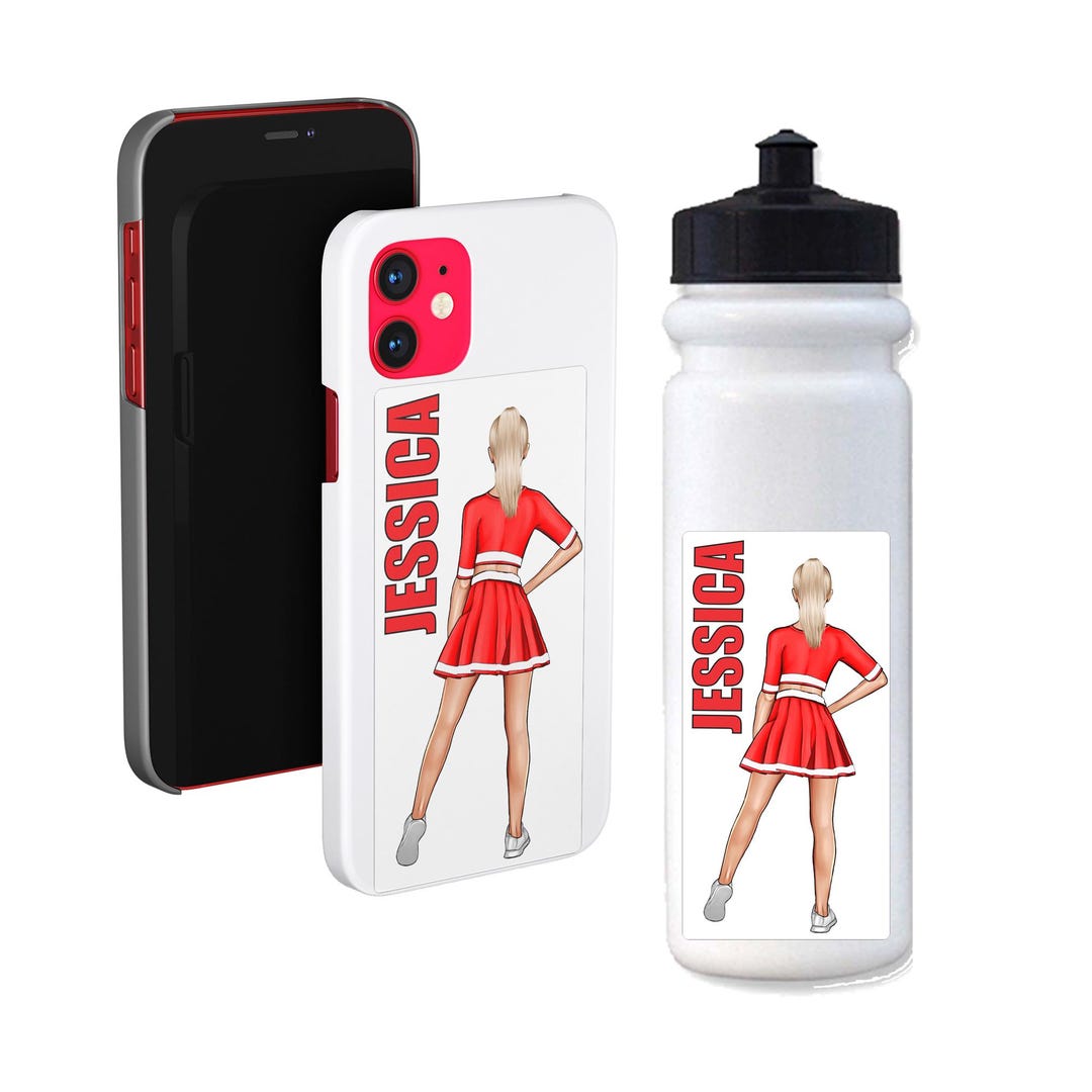 Custom Cheerleader Name & Number Sticker | Personalized Vinyl Decal For Water Bottles Laptop Car