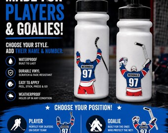 Personalized Hockey Player Vinyl Sticker | Custom Hockey Water Bottle Sticker | Hockey Helmet & Laptop Decal Gift