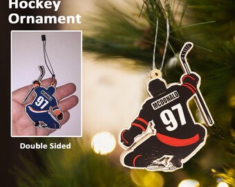 Personalized Hockey Player Ornament: Custom Name, Number & Team Colors