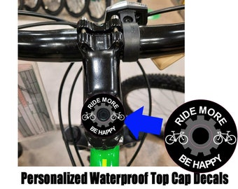 Ride More Be Happy Headset Top Cap Decal Set de 4 | | de vélo de montagne ou de route Décalque d’accessoire de vélo personnalisé idéal qui ne se décollera pas