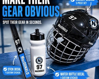 Personalized Hockey Sticker Pack | Custom Hockey Name Stickers for Water Bottles, Helmets & Gear | Waterproof Hockey Player Gift
