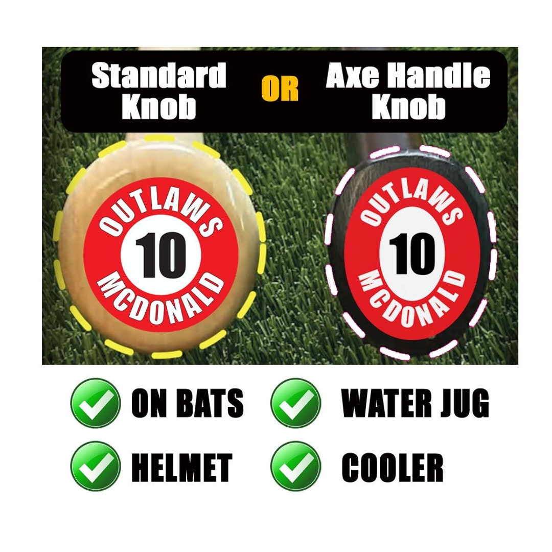 Personalized Baseball or Softball Bat Knob Stickers for Axe Handle or