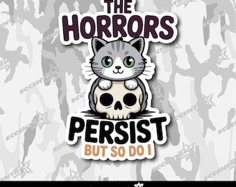 The Horrors Persist Kitten With Skull Vinyl Sticker