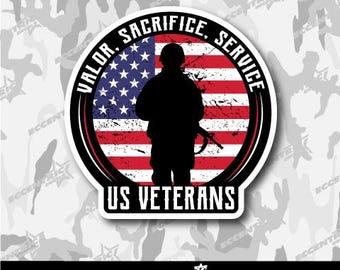 Valor, Sacrifice, Service Us Veterans Vinyl Sticker