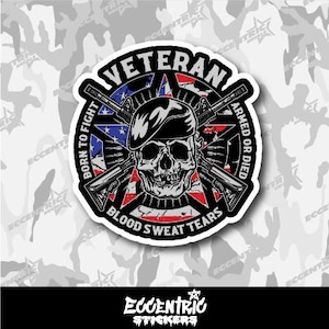 Blood Sweat Tears Veteran Skull Vinyl Sticker