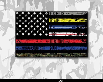 First Responders Support American Flag Vinyl Sticker || Thin Line || Nurses, Cops, Firefighters, EMS, Military
