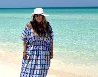 Narzutka plażowa, indyjski kaftan kwiatowy, sukienka wakacyjna, sukienka ciążowa, kaftan, sukienka maxi kaftan, odzież w dużych rozmiarach, sukienka w dużych rozmiarach, długa