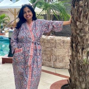 Kimono de algodón para mujer, bata india unisex con estampado de bloques, ideal como regalo para dama de honor.