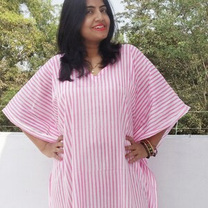 Pink striped Kaftan, Cotton Caftan, Long Robe, Cotton Caftan,Maxi Dress, plus size dress, oversized dress, beach kaftan, sarong