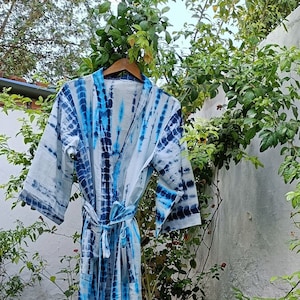 Turquoise tiedyed Robes Cotton Kimono Robe Kimono Robes Dressing Gown Women&#39;s Cotton Robe Bridesmaid robe best gifts for her