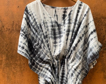 Grote maten kaftanjurk, badjasjurk, cocktailpartykaftan, strandkleding, losse jurk, vrije maat kaftan, tie-dyed kaftan badjas kaftan