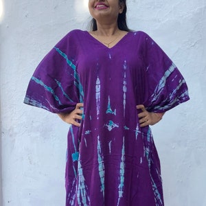 Purple Tie Dye Kaftan, caftan, beach, resort, vacation dress , cruise, pool, party, lounge, home, work at home, Cover up,  Length option