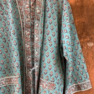 Teal Cotton Kimono Robes for Women Indian Dressing Gown Unisex Blockprint Beach Cover ups Bridesmaid Gifts