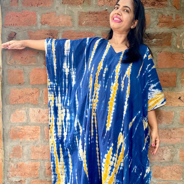 Indigo Tie-dye Caftan dress, Plus size caftan, Kaftan dress, Kimono, RAYON Caftan, Cotton Kaftan, Kaftan maxi dress,Long Caftan, Maxi dress