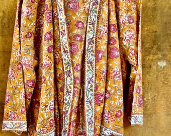 Cotton Kimono Robes for Women Indian Dressing Gown Unisex Blockprint Beach Cover ups Bridesmaid Gifts