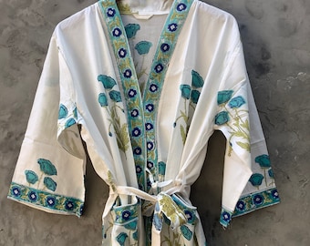 Block print Robes Cotton Kimono Robe Kimono Robes Dressing Gown Women's Cotton Robe Bridesmaid robe best gifts for her