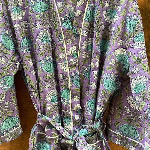 Teal Cotton Kimono Robes for Women Indian Dressing Gown Unisex - Etsy