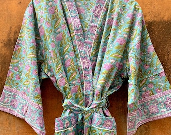 Cotton kimono robe, block print robes for women,Dressing gown, plus sized robes, ,Cotton Kimono, Beach Cover Up, Lounge Wear, Casual wear