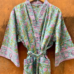 Cotton kimono robe, block print robes for women,Dressing gown, plus sized robes, ,Cotton Kimono, Beach Cover Up, Lounge Wear, Casual wear