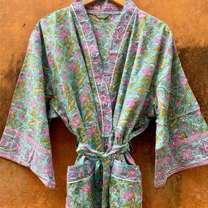 Cotton kimono robe, block print robes for women,Dressing gown, plus sized robes, ,Cotton Kimono, Beach Cover Up, Lounge Wear, Casual wear