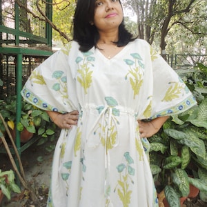 White Caftan, Long Floral Kaftan, Maternity gown, Hospital Gown, Night Gown, long robe, Maternity Wear, Cotton Holiday Lounge Wear