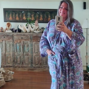 Purple Cotton Kimono Robes for Women Indian Dressing Gown Unisex Blockprint Beach Cover ups Bridesmaid Gifts