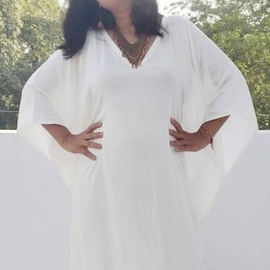 Off -White Rayon Kaftan, Maxi Dress, Beach Dress, Beach Party Dress, Handmade, Loose fitting Maternity Dress, Evening Dress