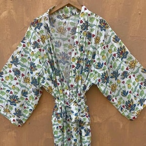 Blockprint Baumwolle Kimono Roben für Frauen Indischen Morgenmantel Unisex Blockprint Strand Abdeckung ups Brautjungfer Geschenke