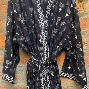 Bata de kimono de algodón, batas con estampado de bloques para mujeres, bata, batas de talla grande, kimono de algodón, ropa de playa, ropa informal