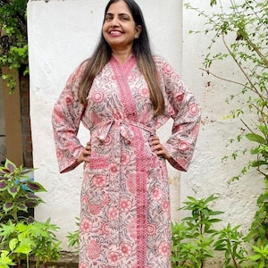 Blockprint  Cotton Kimono Robes for Women Indian Dressing Gown Unisex Blockprint Beach Cover ups Bridesmaid Gifts Bridesmaid robe