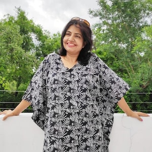 Kaftan Maxi Dress Beach Cover Up Caftan Indian Cotton Dress Handblock print black Tunic Gown Maternity Robe