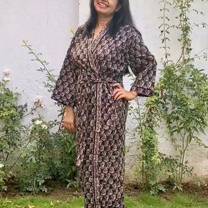 Batas tipo kimono de algodón para mujer, bata india unisex con estampado de bloques, ideal como regalo para dama de honor, bata con estampado de bloques, batas de algodón de la India.