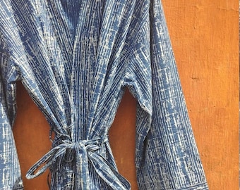 Indigo Cotton Kimono Robes for Women Indian Dressing Gown Unisex Blockprint Beach Cover ups Bridesmaid Gifts