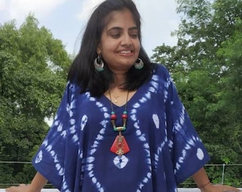 Tie dyed Plus size clothing Kaftan Cotton Tunic Plus Size Kaftan Plus size dress  maternity gown Blue Dress women&#39;s clothing Beach kimono
