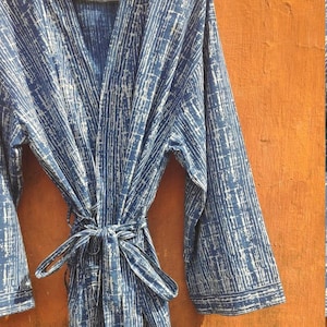 Batas tipo kimono de algodón índigo para mujer, bata india, unisex, con estampado de bloques, para playa, regalos para damas de honor