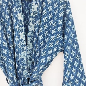 Indigo Cotton Kimono Robes for Women Indian Dressing Gown Unisex Blockprint Beach Cover ups Bridesmaid Gifts image 1