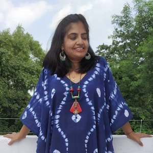 Tie dyed Plus size clothing Kaftan Cotton Tunic Plus Size Kaftan Plus size dress  maternity gown Blue Dress women&#39;s clothing Beach kimono