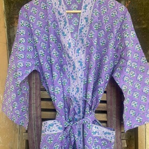 Kimono de algodón para mujer, bata india unisex con estampado de bloques, ideal como regalo para dama de honor.