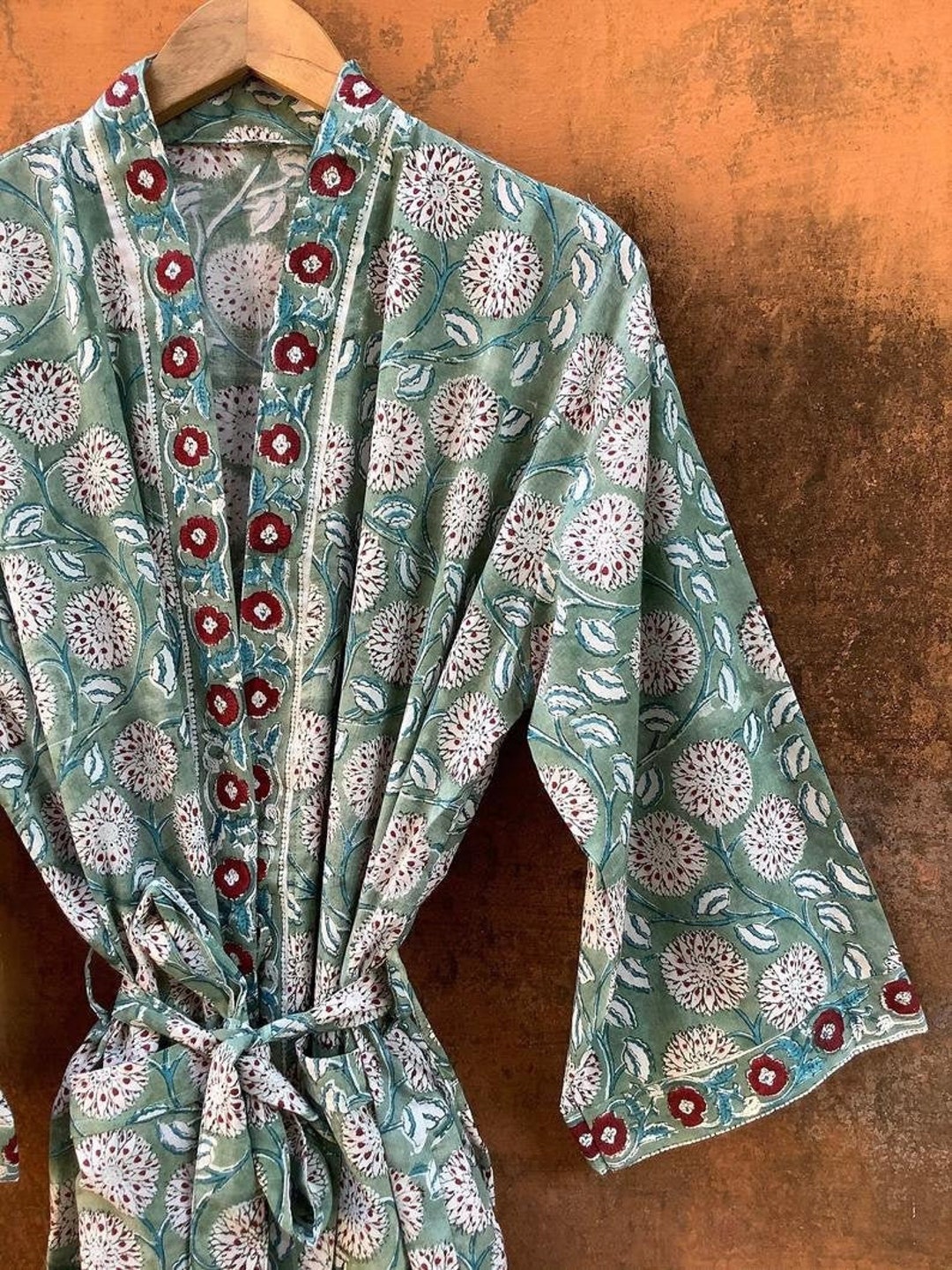 Handblock Cotton Kimono Robes for Women Indian Dressing Gown Unisex Blockprint Beach Cover ups Bridesmaid Gifts