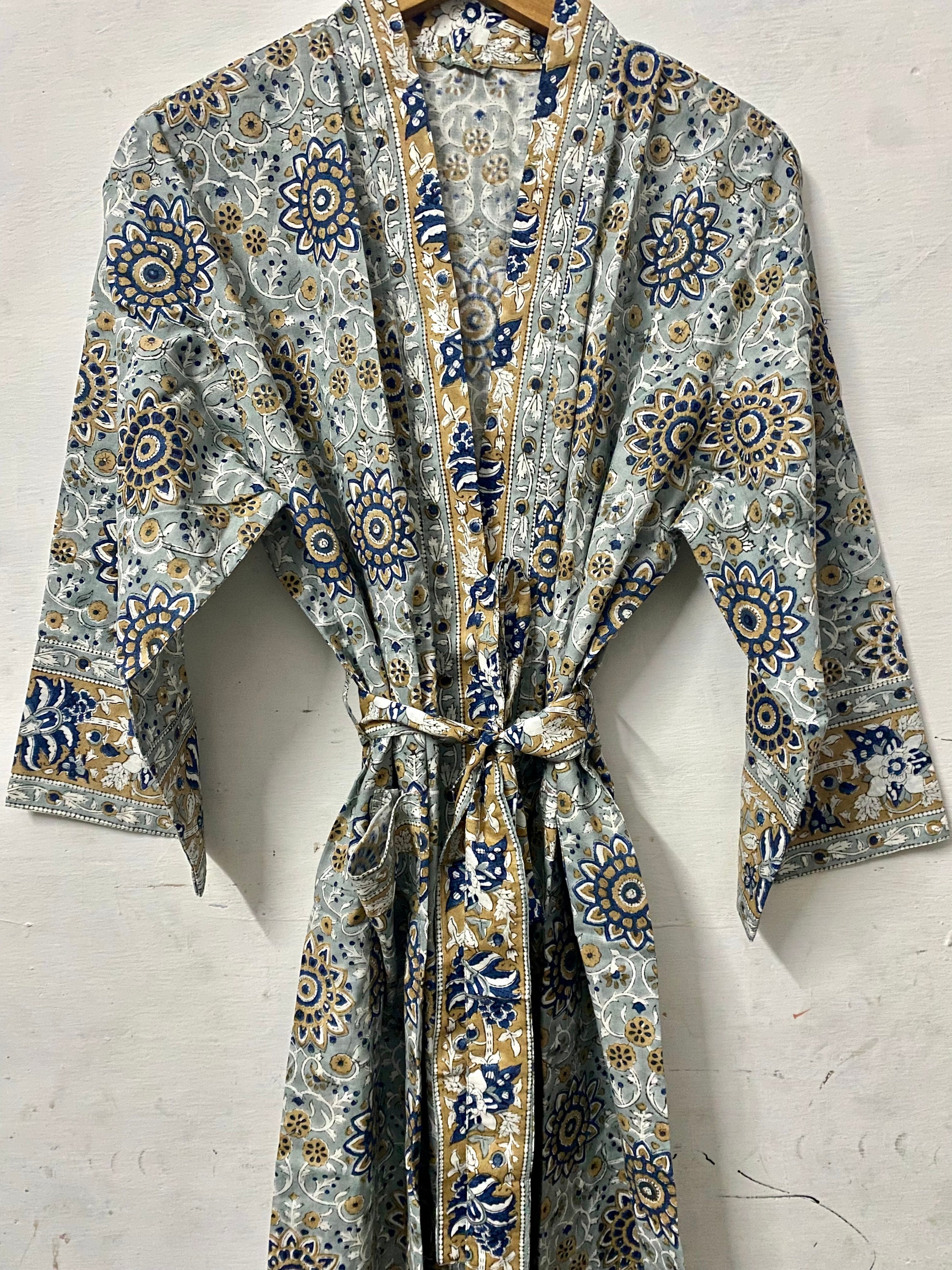 Indigo Cotton Kimono Robes for Women Indian Dressing Gown - Etsy