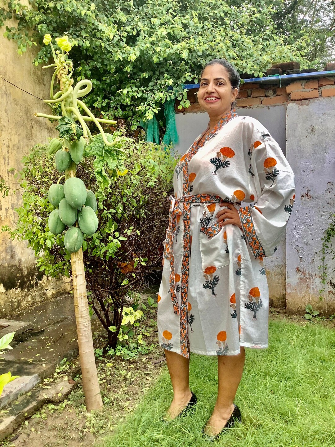 Cotton Kimono Robe, Block Print Robes for Women,dressing Gown, Plus