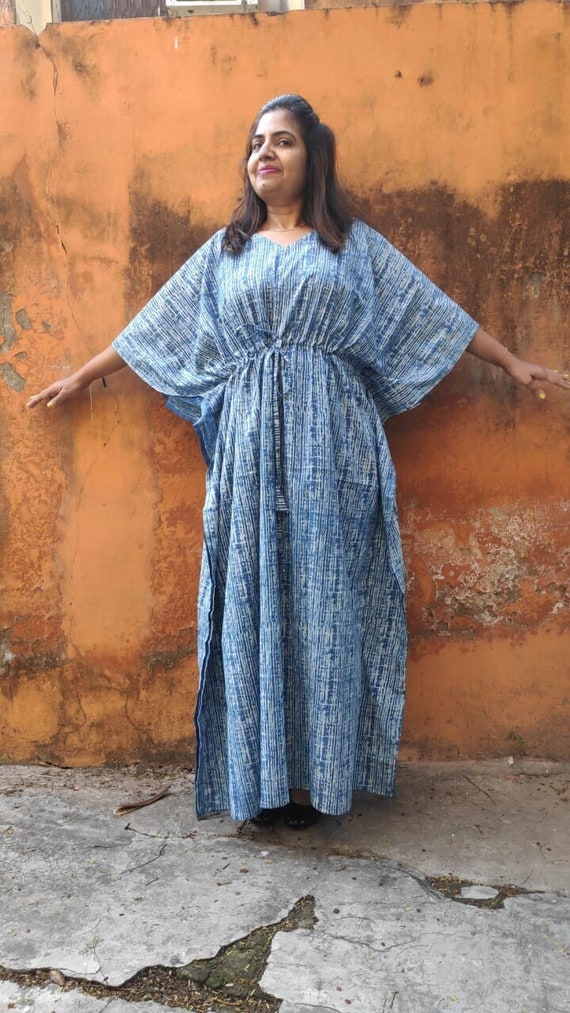 Resort Wear Cotton Kaftan, Holiday Dress, Beach Coverup, Batik Caftan,  Maternity Robe, Plus Size, Swimsuit Cover Up, Sleep Wear,lounge 