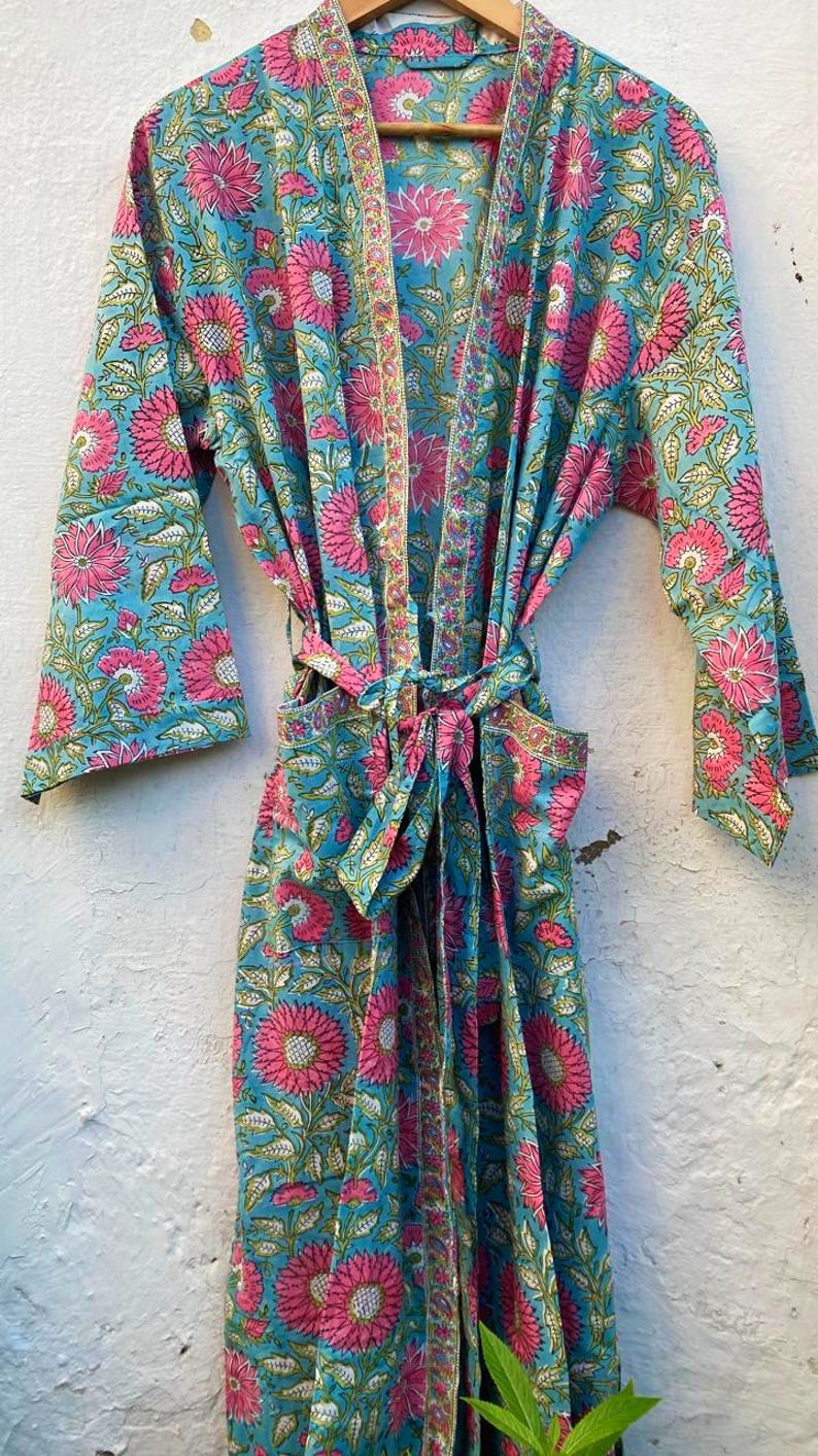 Block Print Robe Block Print Robes Cotton Kimono Robe Kimono Robes Dressing Gown Women's ...