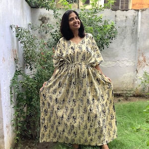 Cotton Kaftan, Cotton Caftan, Beach Kaftan, kaftans, kaftan maxi dress, long caftan, indian maxi dress batik robe Beige women&#39;s clothing