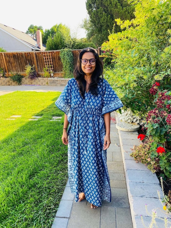 Summer Cotton Kaftan Blue Beach Cover Loungewear Indigo - Etsy