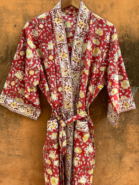 Cotton Kimono Robes for Women Indian Dressing Gown Unisex Etsy