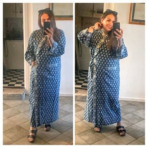 Indigo Baumwolle Kimono Roben für Frauen Indischer Morgenmantel Unisex Blockprint Strand Abdeckung ups Brautjungfer Geschenke