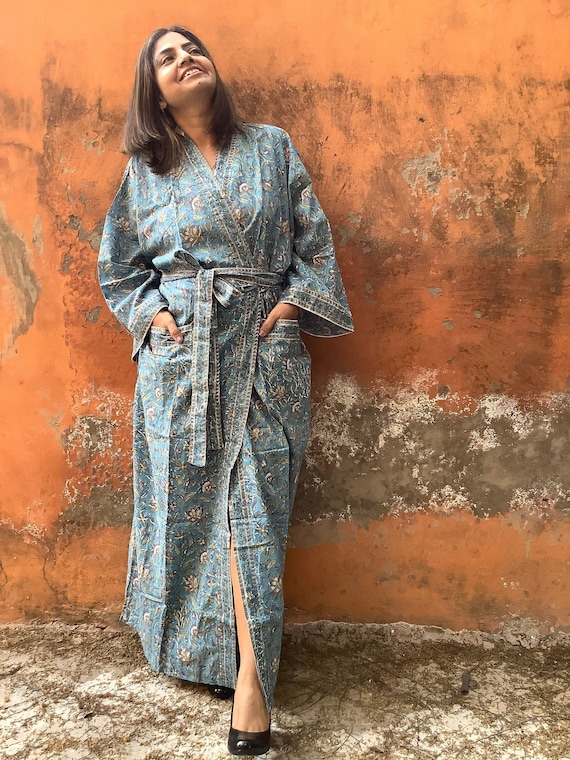GAOJUNAN Accogliente accappatoio, Kimono Lungo Da Donna, Accappatoio Floreale Con Camicia Da Notte Da Damigella D'onore Stampata A Fiori Accappatoio adulto(A,XL