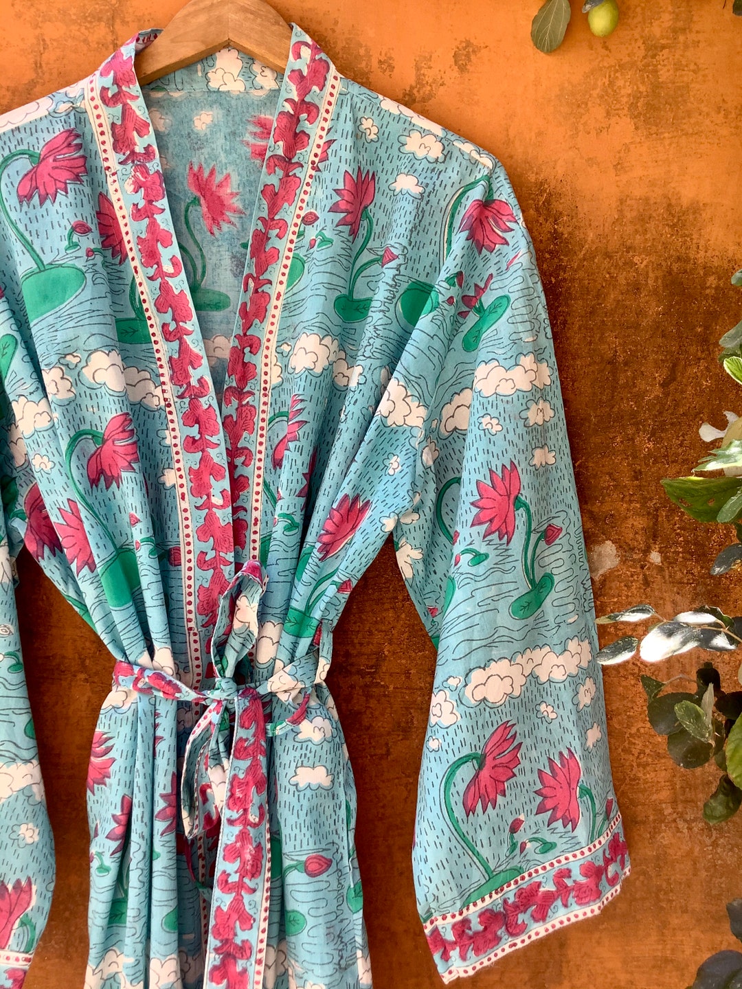 Cotton Kimono Robes for Women Indian Dressing Gown Unisex Blockprint ...